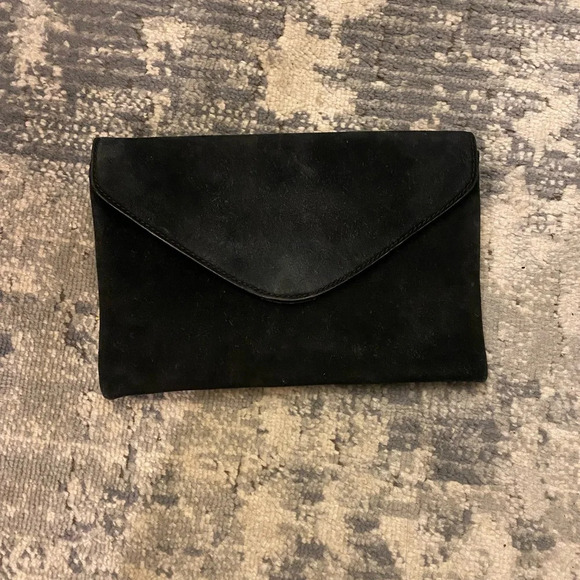 JCrew factory 100% leather black suede envelope clutch with gold chain - Picture 4 of 9